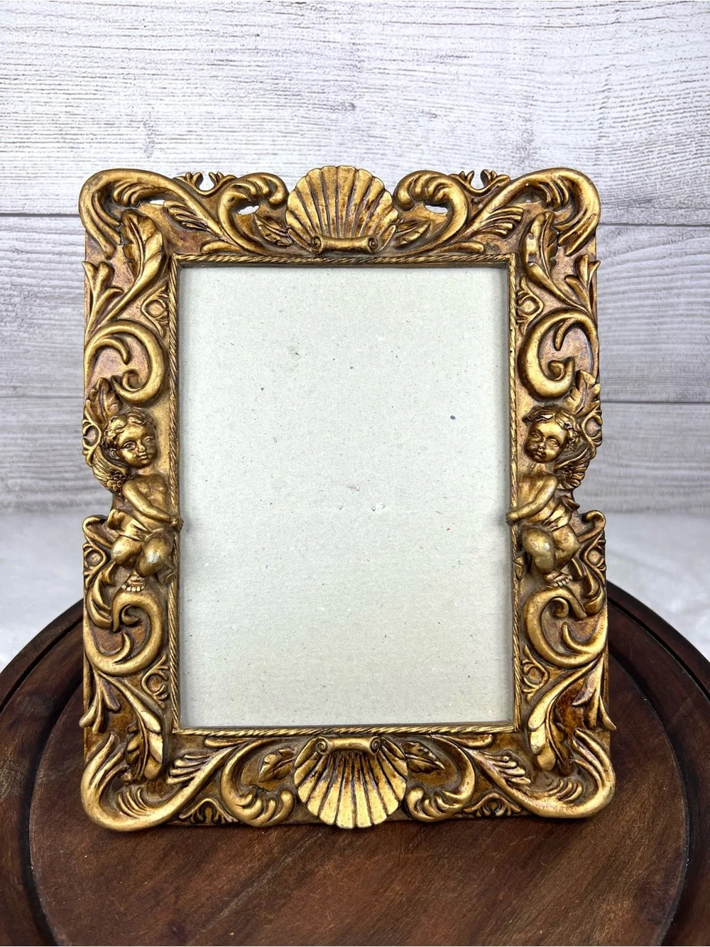Vintage Gold Cherub Picture Frame Rococo Baroque Shell Filigree Angel 90s